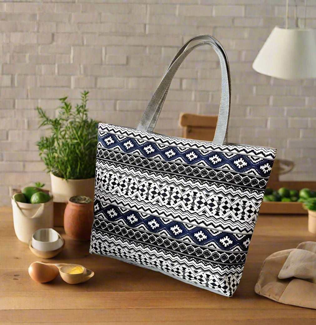Old Blue Checked Pattern shopping Bag