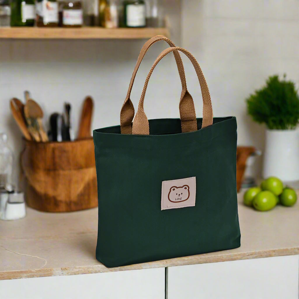 Green bear canvas bag
